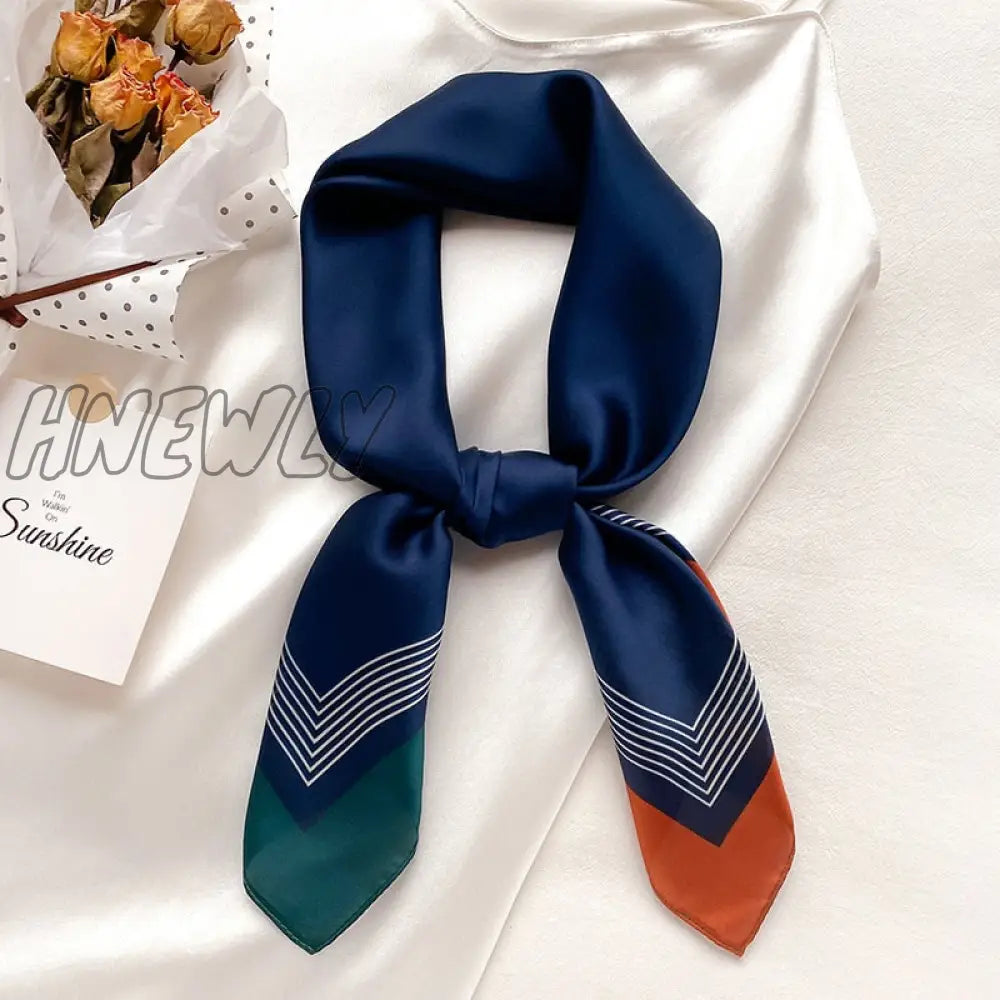 Hnewly Luxury Brand Square Silk Scarf Women Plain Striped Line Shawls And Wraps Fashion Bag Scarfs