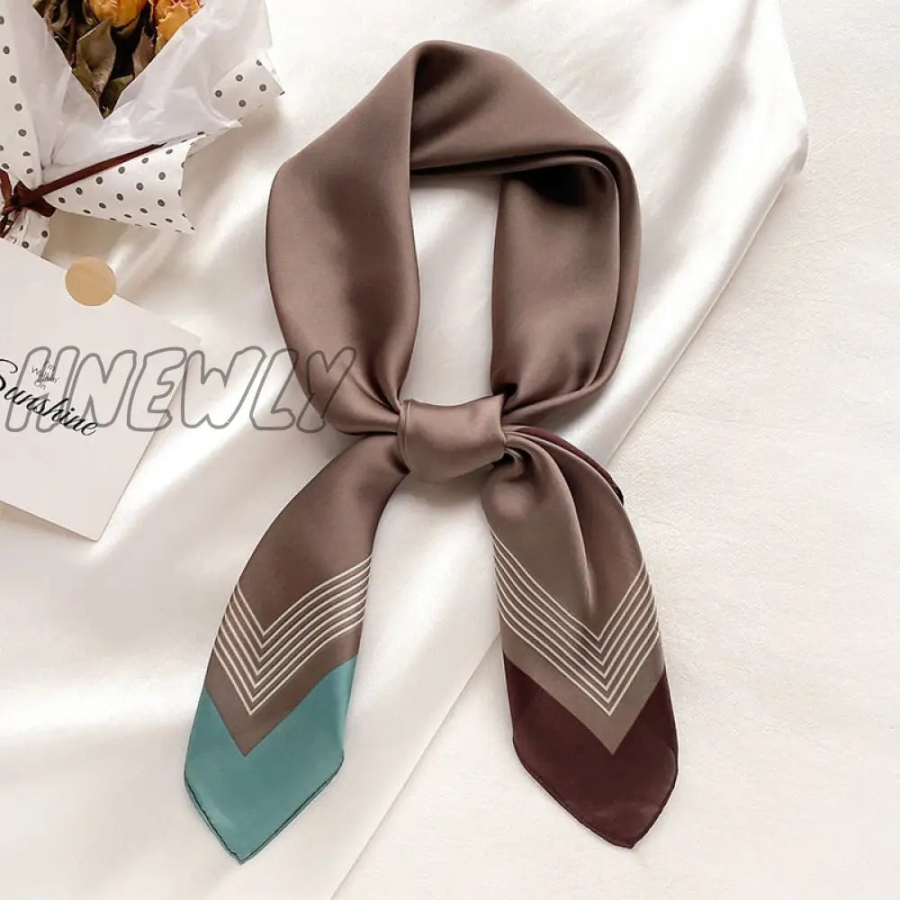 Hnewly Luxury Brand Square Silk Scarf Women Plain Striped Line Shawls And Wraps Fashion Bag Scarfs