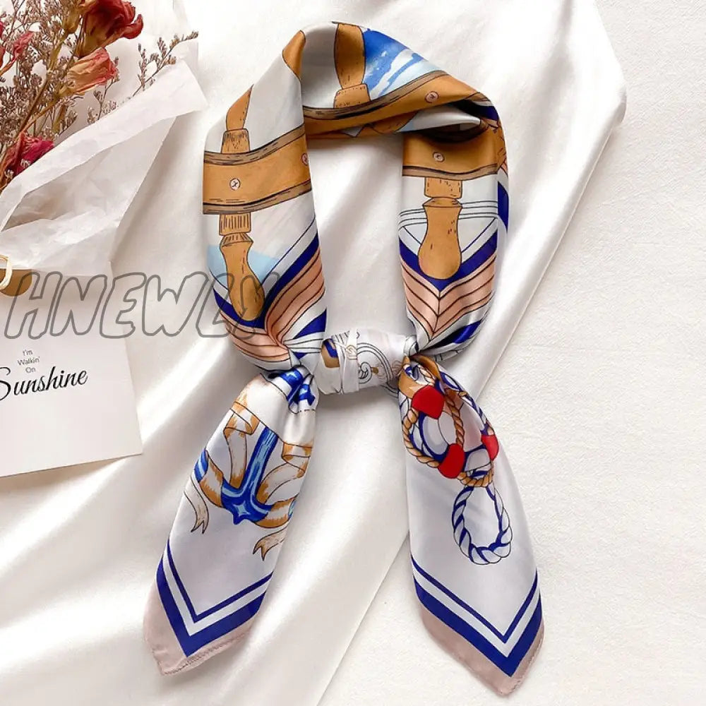 Hnewly Luxury Brand Square Silk Scarf Women Plain Striped Line Shawls And Wraps Fashion Bag Scarfs