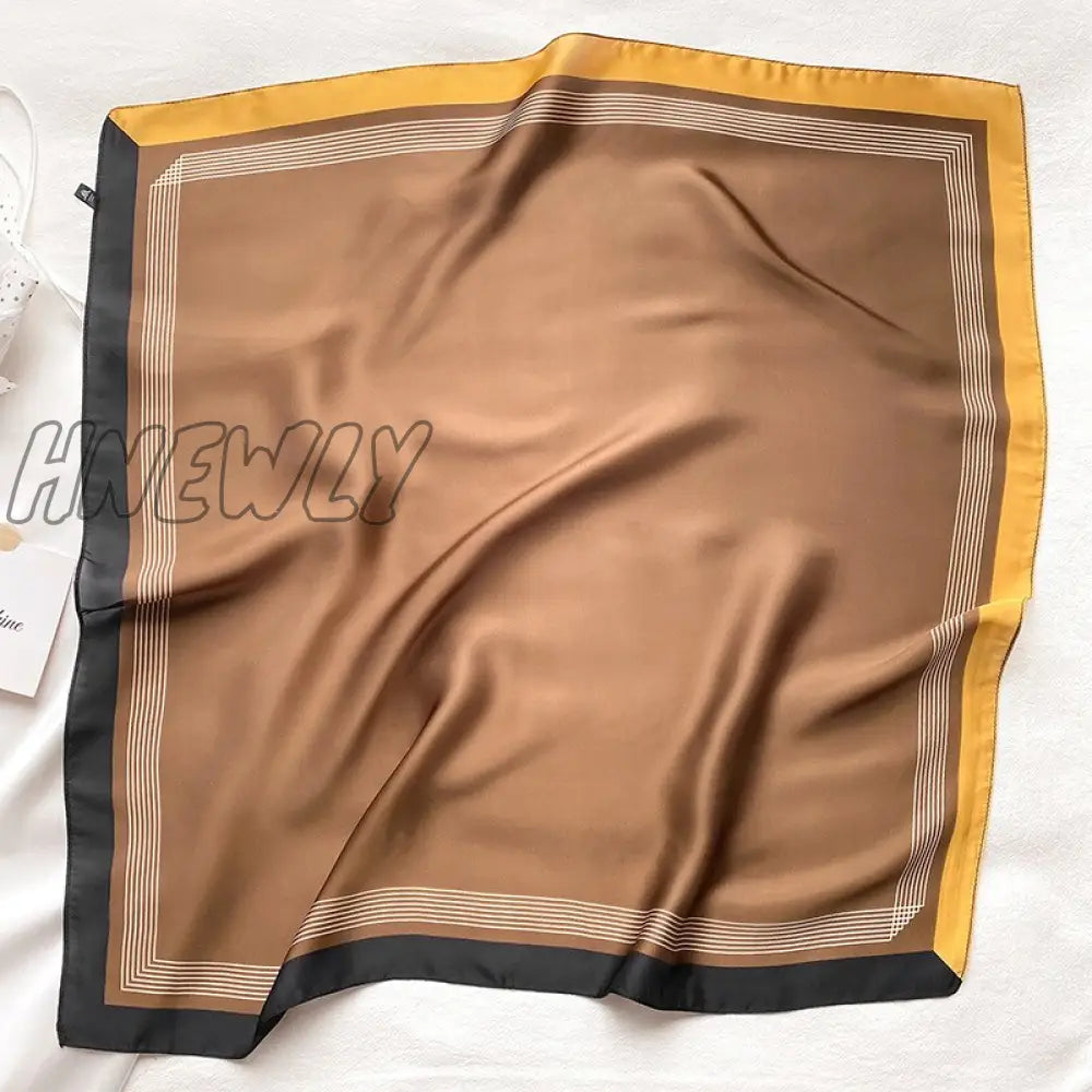Hnewly Luxury Brand Square Silk Scarf Women Plain Striped Line Shawls And Wraps Fashion Bag Scarfs