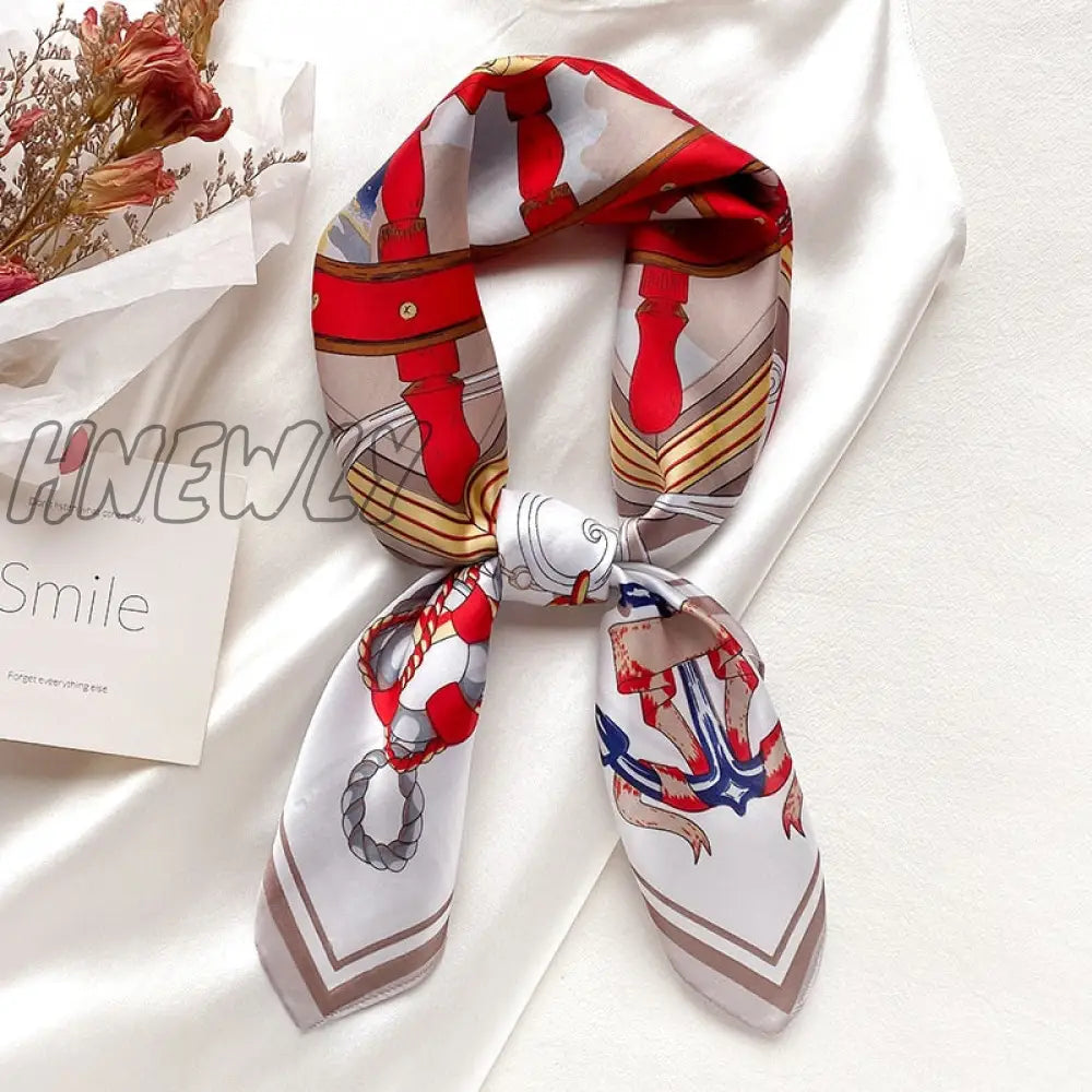 Hnewly Luxury Brand Square Silk Scarf Women Plain Striped Line Shawls And Wraps Fashion Bag Scarfs