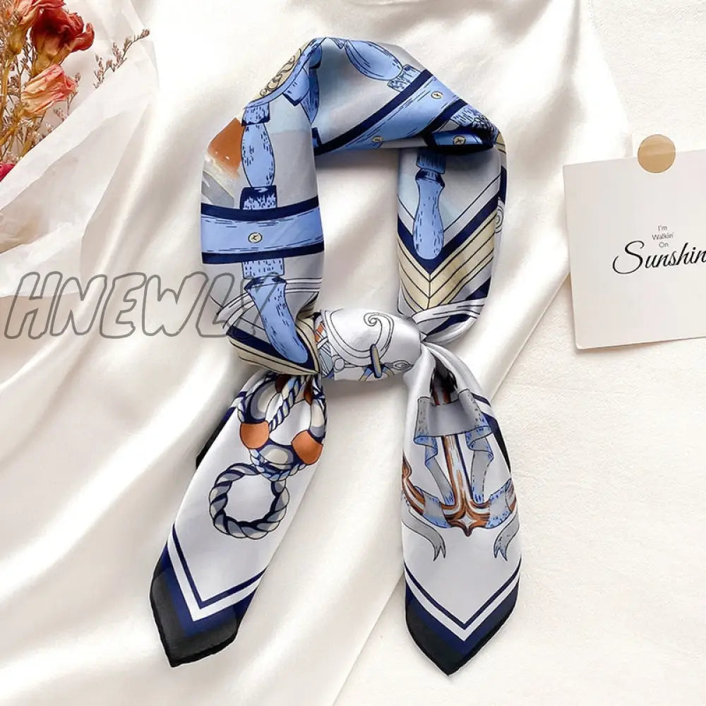 Hnewly Luxury Brand Square Silk Scarf Women Plain Striped Line Shawls And Wraps Fashion Bag Scarfs