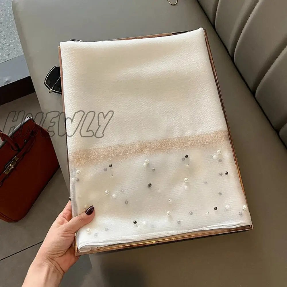 Hnewly Luxury Brand Women Scarf Thin Summer Lady Beach Shawl Scarves With Pearl Muslim Fashion