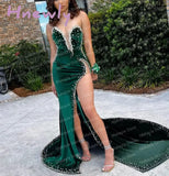 Hnewly Luxury Evening Dresses Fashion Design Side Split Ruffles Tulle Mermaid Prom Dress Glitter