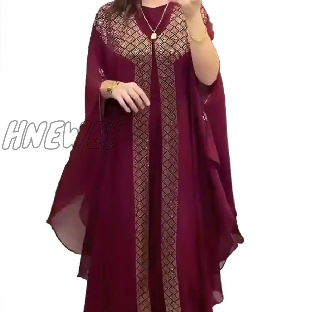 Hnewly Luxury Rhinestones African Dress For Women Kaftan Clothing Robe Femme Chiffon Evening Long