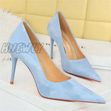 Hnewly Luxury Women 10Cm High Heels Classic Pumps Lady Plus Size 34-43 Wedding Bridal Stiletto Blue