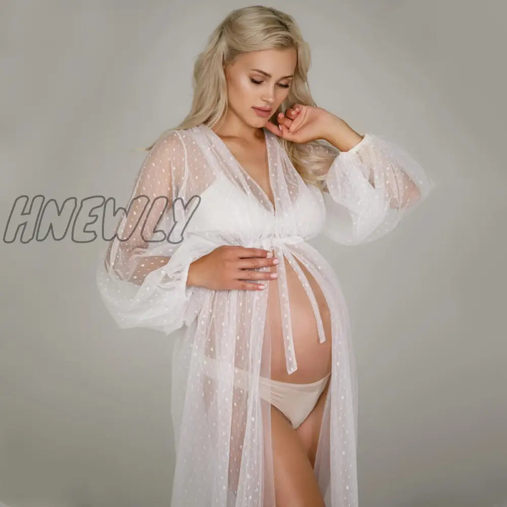 Hnewly Maternity Dress For Photoshoot White Dot Tulle Maternity Photography Props Dress See Through