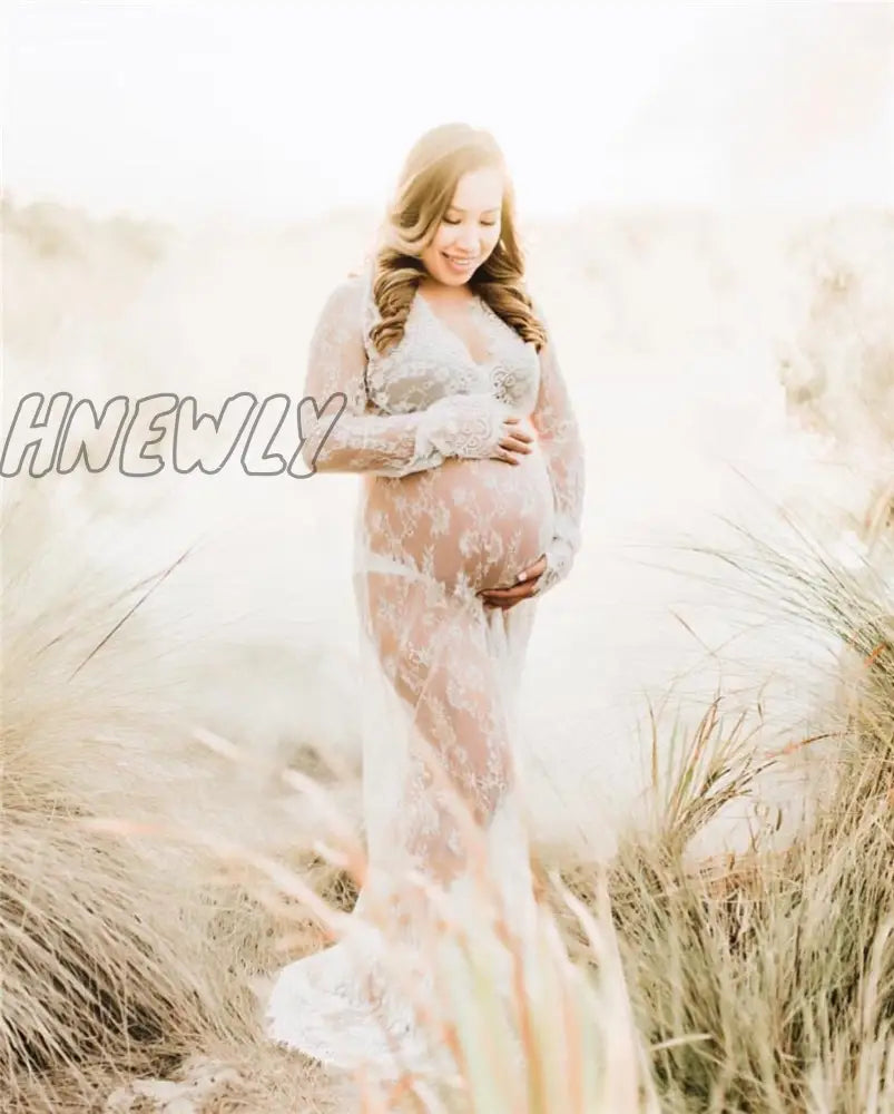 Hnewly Maternity Dresses For Photo Shoot Women Pregnancy Lace Dress Photography Props Sexy Long