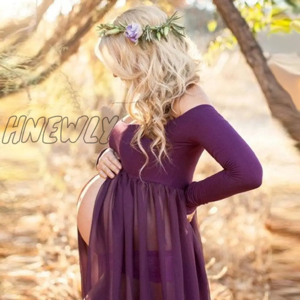 Hnewly Maternity Dresses For Photo Shoots Chiffon Pregnancy Dress Photography Props Maxi Gown