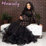 Hnewly Maternity Gown Dresses For Photo Shoot Pregnant Women Long Sleeve Black Lace Turtleneck