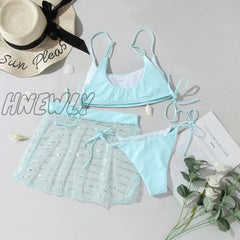 Hnewly Mesh Skirt Bikini Set Solid Swimsuit Women Micro Swimwear Female Bandeau Bathing Suit String