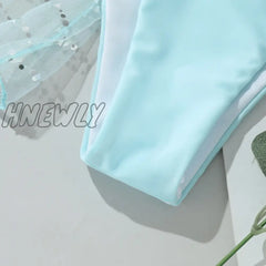 Hnewly Mesh Skirt Bikini Set Solid Swimsuit Women Micro Swimwear Female Bandeau Bathing Suit String
