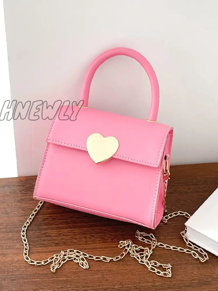 Hnewly - Metal Decor Chain Satchel Bag Women Satchels Pink Women-Satchels