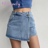 Hnewly Mini Denim Skirts Women Slim Chic Vintage New Summer Asymmetrical Hotsweet Streetwear Design