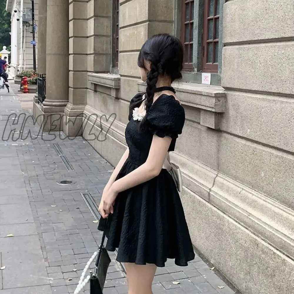 Hnewly Mini Dress Women Vintage Summer Vacation Street Style Chic Square Collar Ladies Sundress
