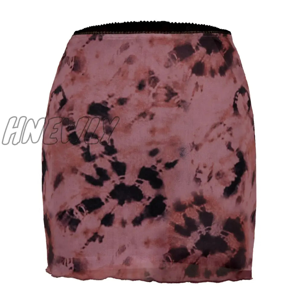 Hnewly Mini Skirt Women Summer 90S Vintage Tie Dye Graphic Print Pencil Harajuku Gothic Bodycon