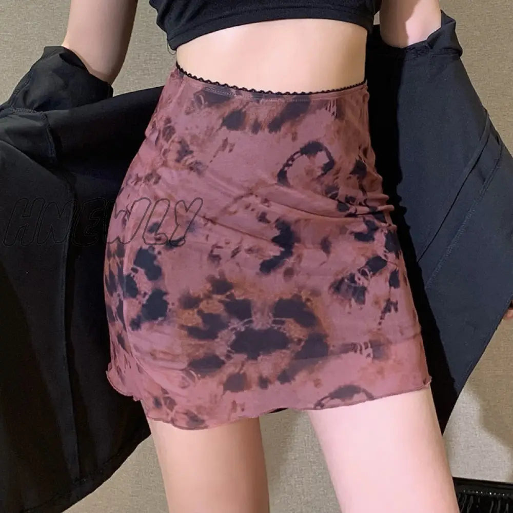 Hnewly Mini Skirt Women Summer 90S Vintage Tie Dye Graphic Print Pencil Harajuku Gothic Bodycon
