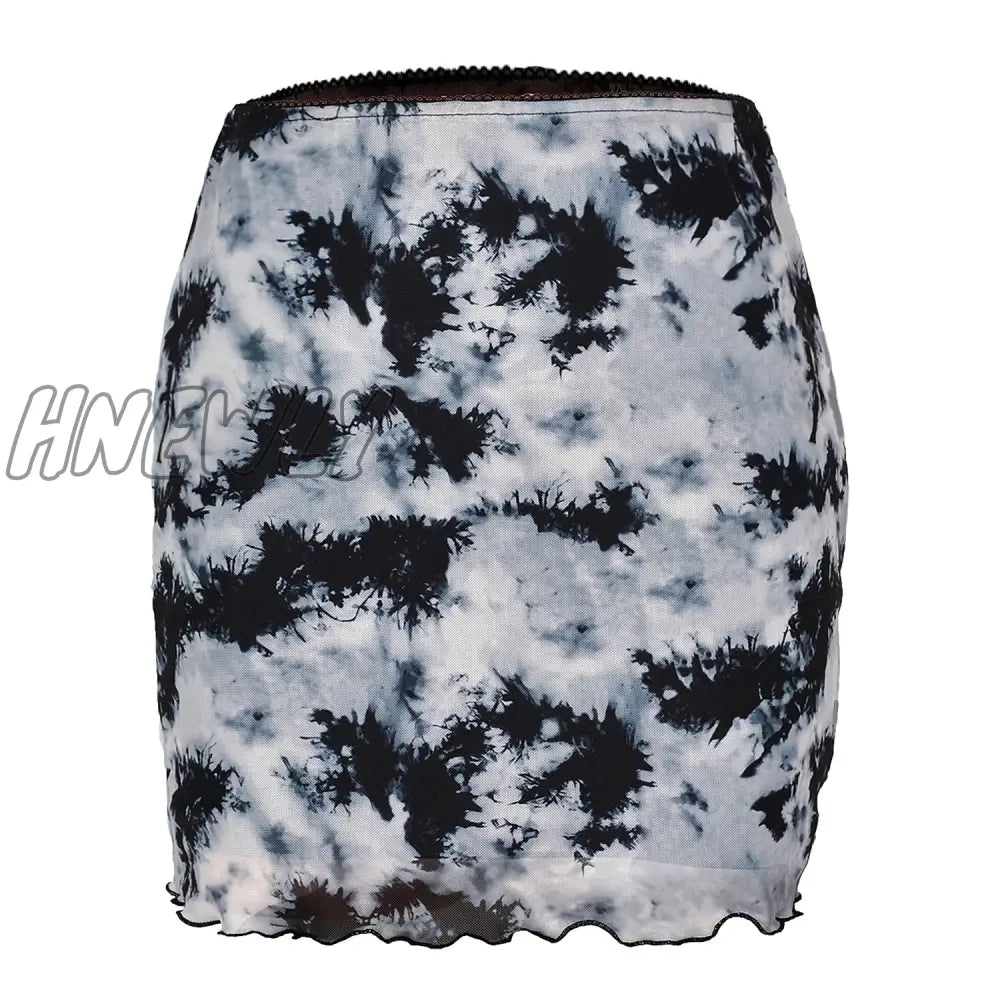 Hnewly Mini Skirt Women Summer 90S Vintage Tie Dye Graphic Print Pencil Harajuku Gothic Bodycon