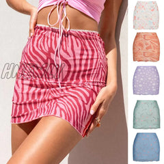 Hnewly Mini Skirt Women Summer 90S Vintage Tie Dye Graphic Print Pencil Harajuku Gothic Bodycon