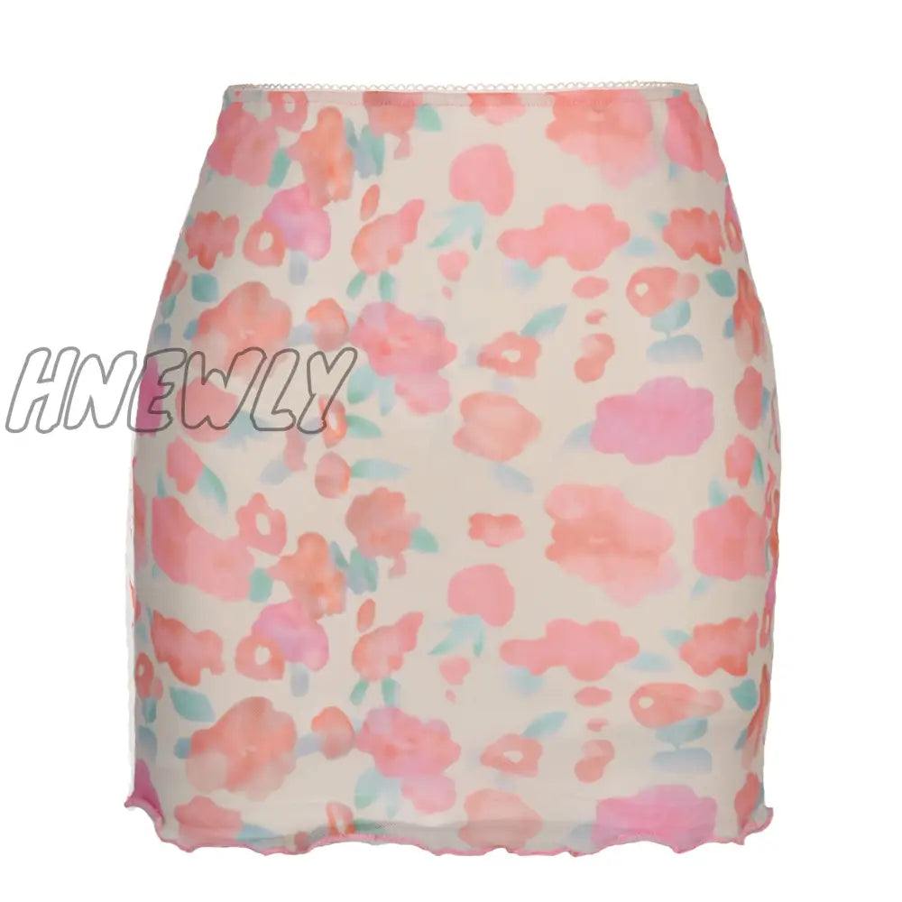 Hnewly Mini Skirt Women Summer 90S Vintage Tie Dye Graphic Print Pencil Harajuku Gothic Bodycon