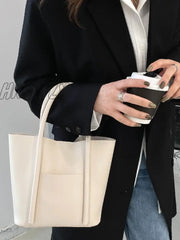 Hnewly - Minimalist Pocket Front Bucket Bag Women Satchels Women-Satchels