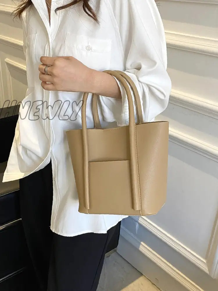 Hnewly - Minimalist Pocket Front Bucket Bag Women Satchels Khaki Women-Satchels