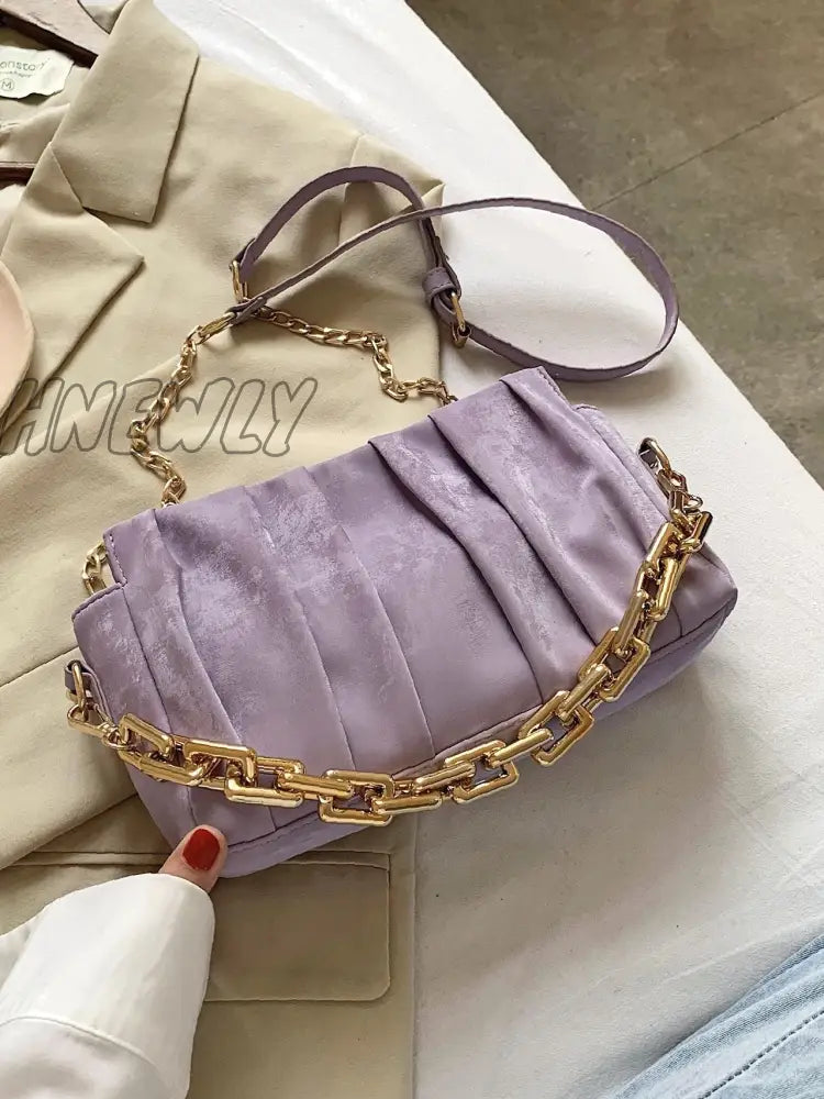 Hnewly - Minimalist Ruched Chain Satchel Bag Women Satchels Women-Satchels