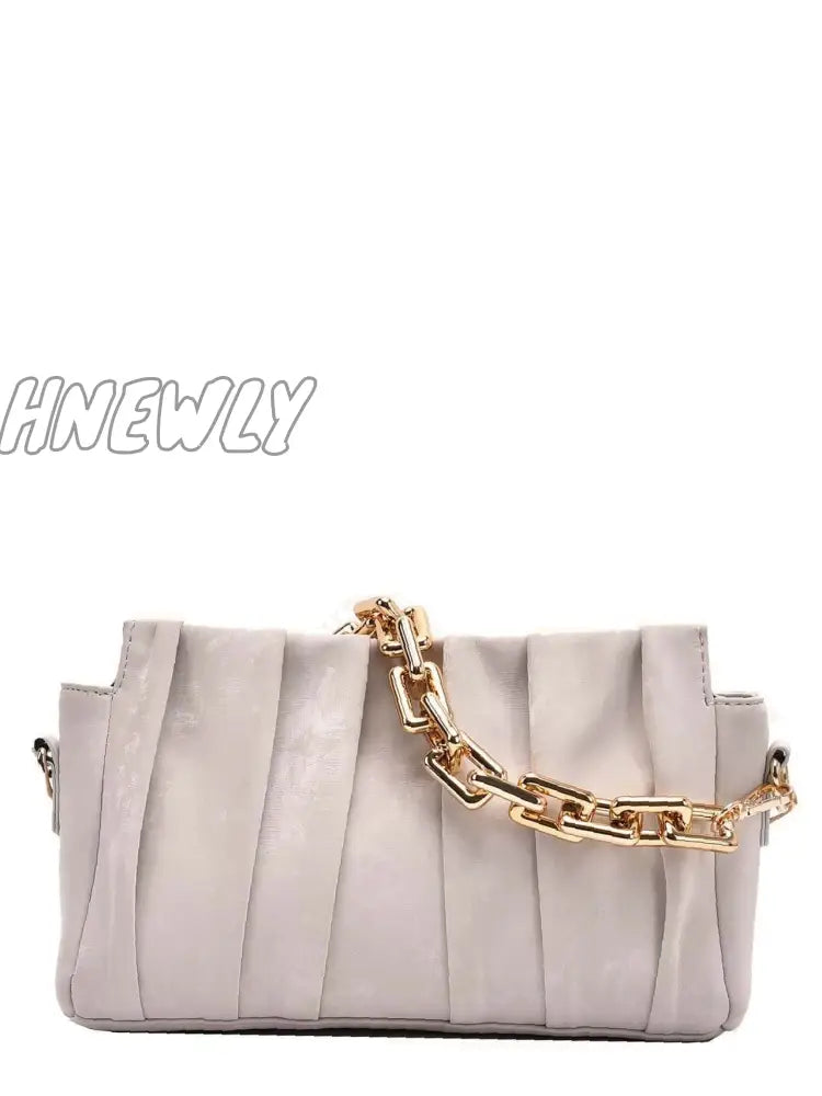 Hnewly - Minimalist Ruched Chain Satchel Bag Women Satchels Beige Women-Satchels