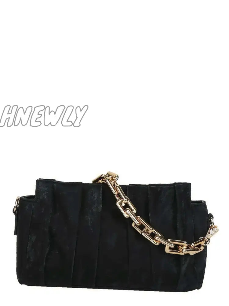 Hnewly - Minimalist Ruched Chain Satchel Bag Women Satchels Black Women-Satchels