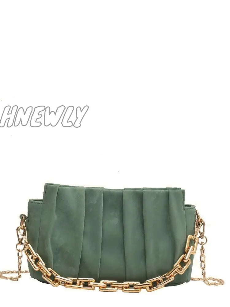 Hnewly - Minimalist Ruched Chain Satchel Bag Women Satchels Green Women-Satchels