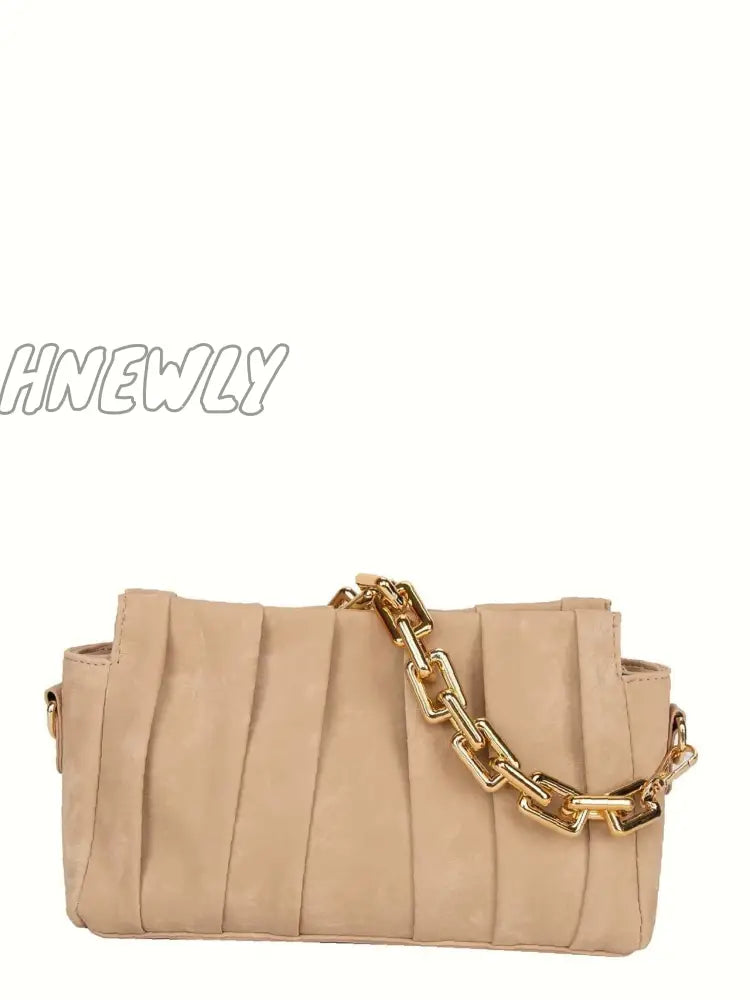 Hnewly - Minimalist Ruched Chain Satchel Bag Women Satchels Khaki Women-Satchels