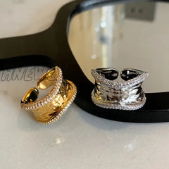 Hnewly Modern Jewelry For Women Geometric Open Rings Senior Sense Gold Color Silver Plated Glass
