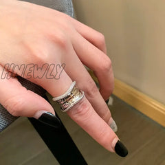Hnewly Modern Jewelry For Women Geometric Open Rings Senior Sense Gold Color Silver Plated Glass