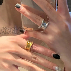 Hnewly Modern Jewelry For Women Geometric Open Rings Senior Sense Gold Color Silver Plated Glass