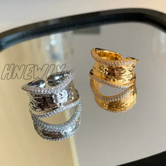Hnewly Modern Jewelry For Women Geometric Open Rings Senior Sense Gold Color Silver Plated Glass