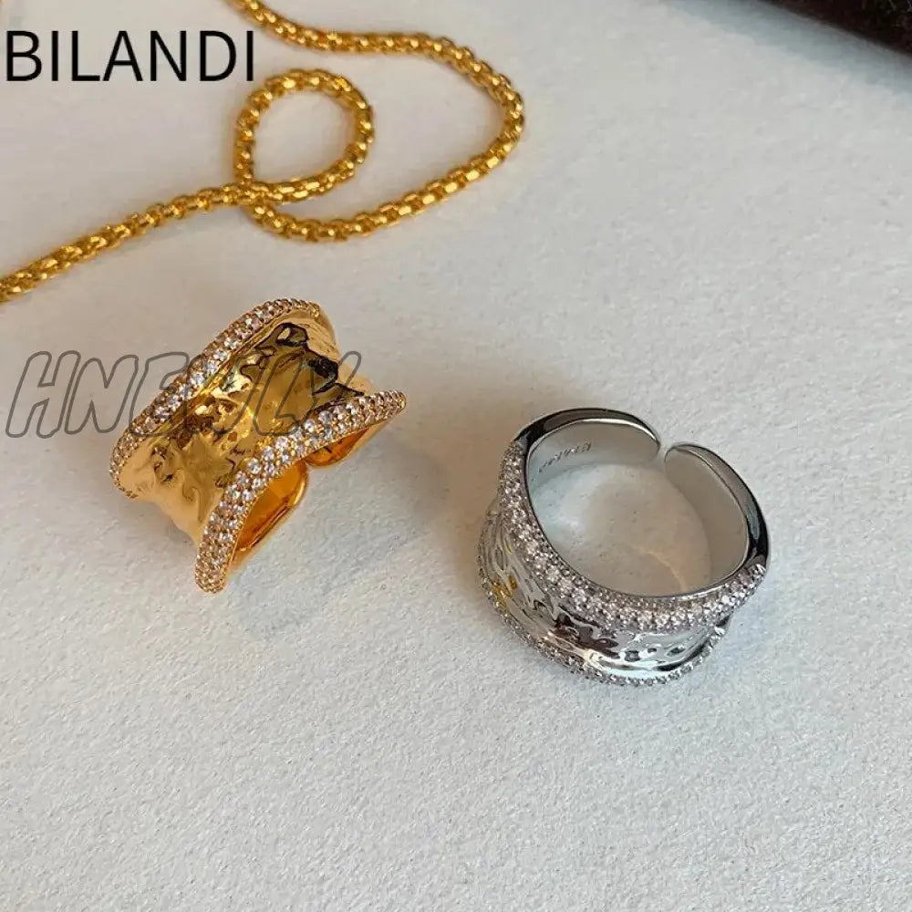 Hnewly Modern Jewelry For Women Geometric Open Rings Senior Sense Gold Color Silver Plated Glass