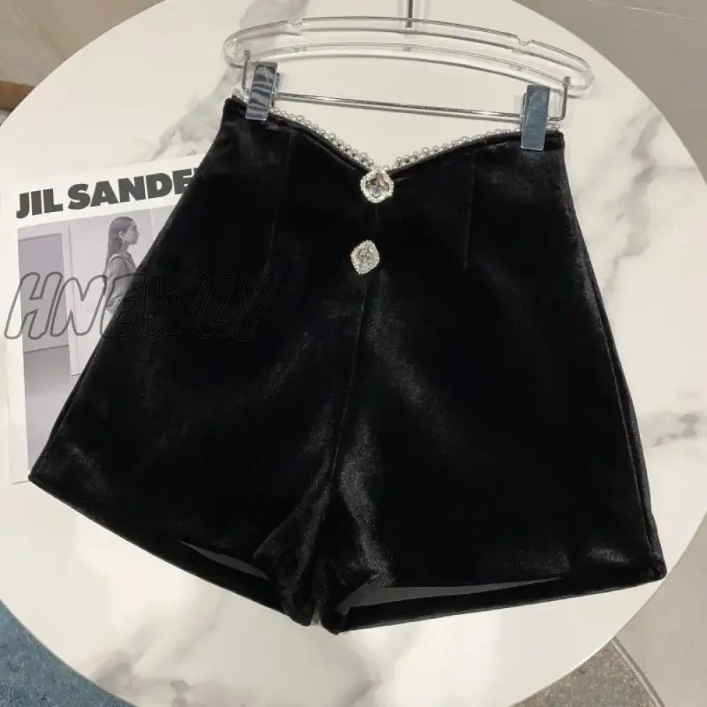 Hnewly New Autumn Winter Women Fashion Pearl Irregular Edge Diamond Button Decoration High Waist