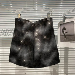 Hnewly New Autumn Winter Women Fashion Pearl Irregular Edge Diamond Button Decoration High Waist