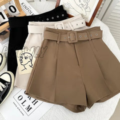 Hnewly New Casual Comfortable Elegant Wild Shorts With Belt Women’s Woolen Autumn Winter Slim