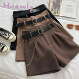 Hnewly New Casual Comfortable Elegant Wild Shorts With Belt Women's Woolen Shorts Autumn Winter Slim Wide Leg A-line Shorts