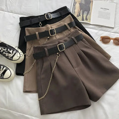 Hnewly New Casual Comfortable Elegant Wild Shorts With Belt Women’s Woolen Autumn Winter Slim