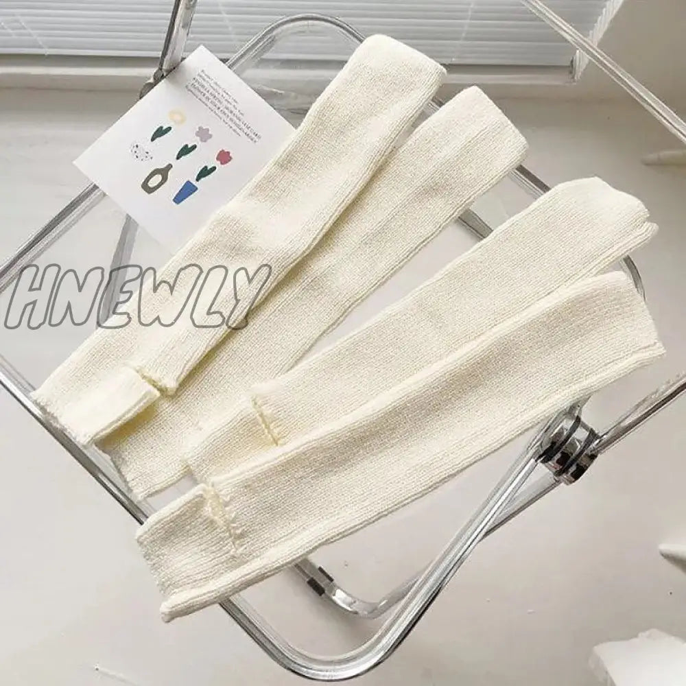 Hnewly New Creamy Gentle Wind Gray Leg Warmers Women Hollowed Out Foot Heel Warm Knitted Knee High