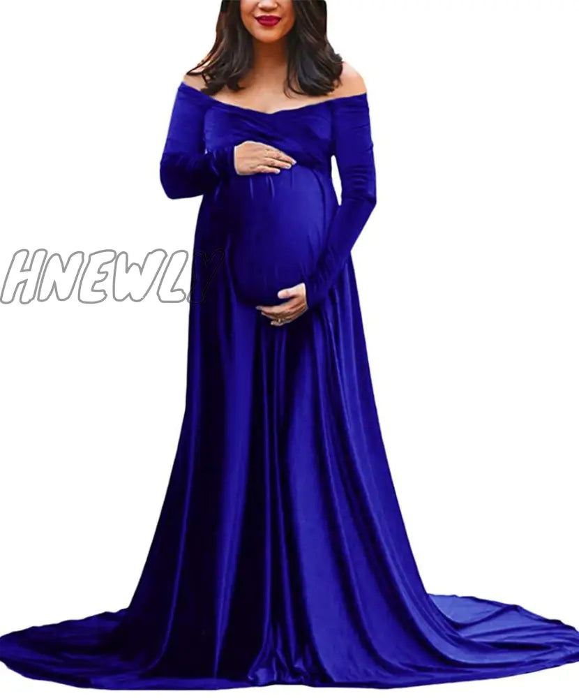 Hnewly New Elegence Maternity Dresses Pleuche Long Pregnancy Photography Dress Maxi Gown For