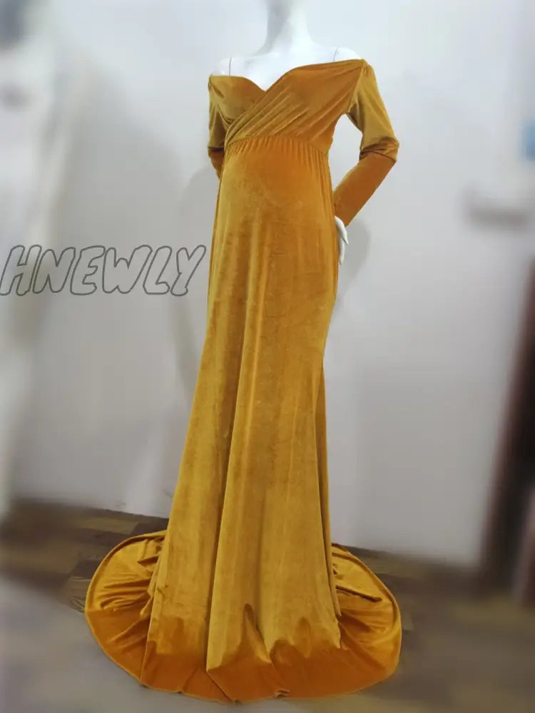 Hnewly New Elegence Maternity Dresses Pleuche Long Pregnancy Photography Dress Maxi Gown For