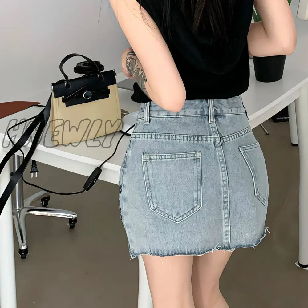 Hnewly New Embroidery Jean Short Skirt Summer Japanese Y2K With Belt Vintage Fashion Denim