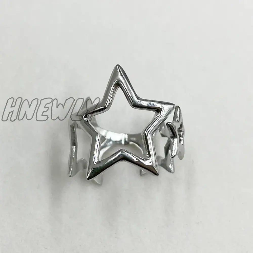 Hnewly New Fashion Stainless Steel Simple Hollow Out Star Shape Geometric Finger Women’s Ring