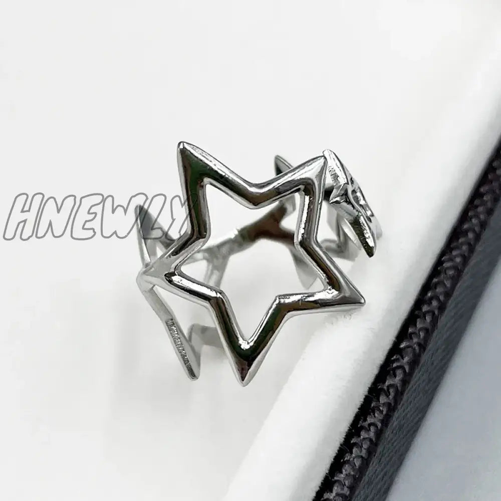 Hnewly New Fashion Stainless Steel Simple Hollow Out Star Shape Geometric Finger Women’s Ring