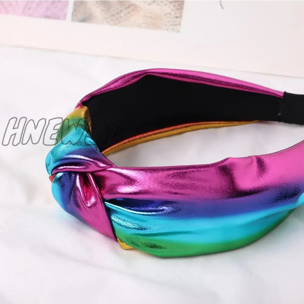 Hnewly New Fashion Women Hairband Soft Pu Leather Headband Vintage Headwear Shining Hair Hoop