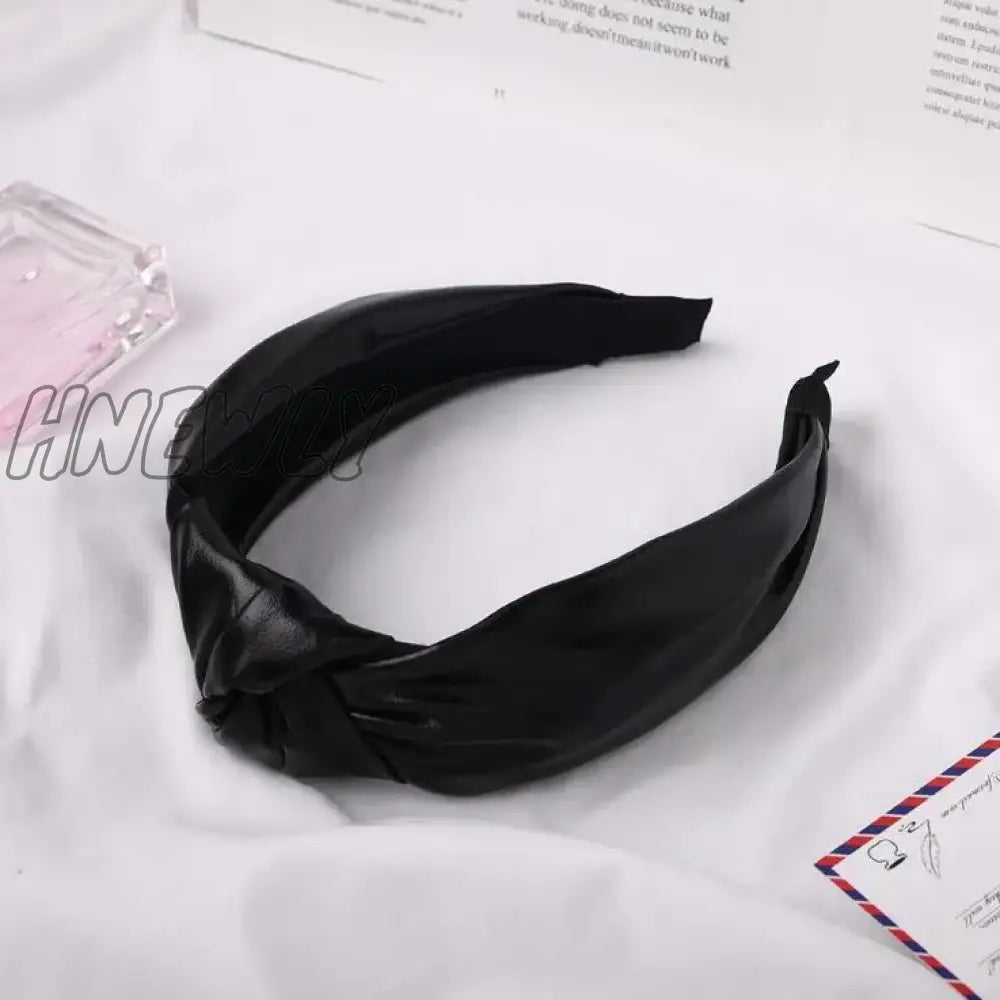 Hnewly New Fashion Women Hairband Soft Pu Leather Headband Vintage Headwear Shining Hair Hoop