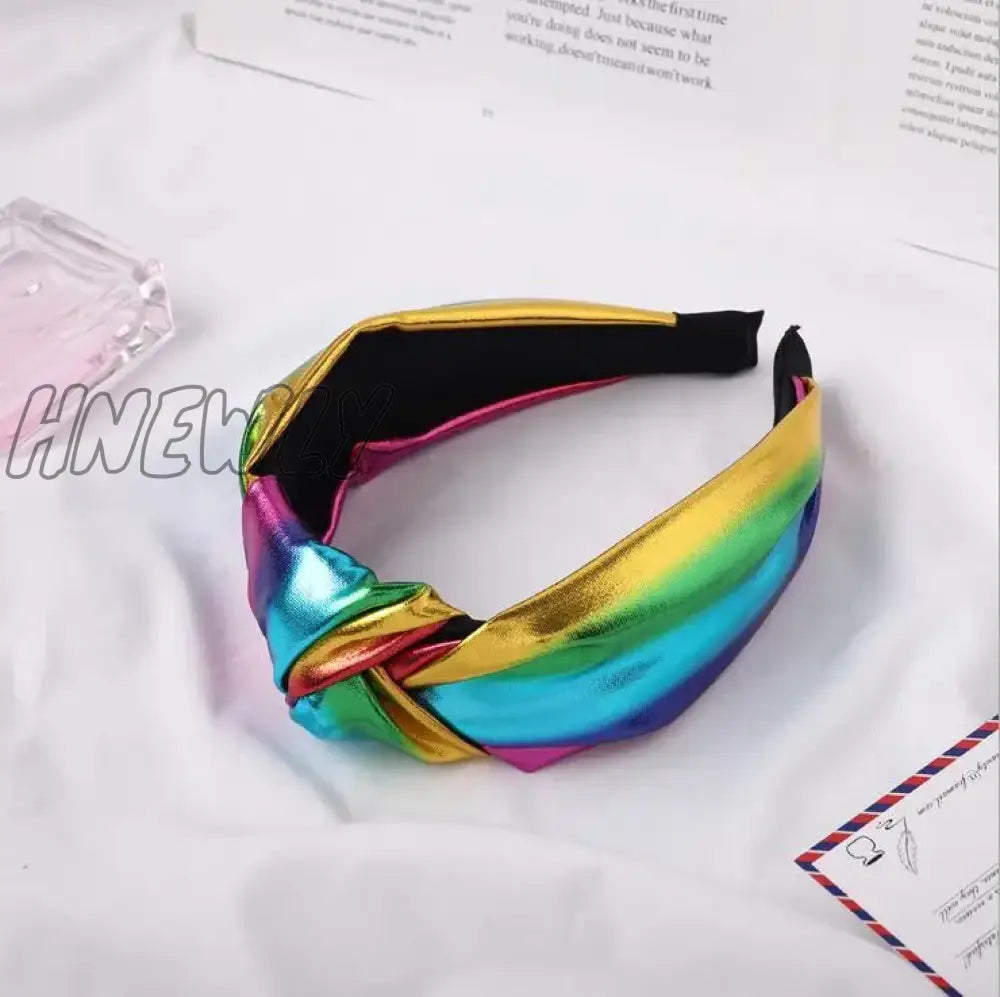 Hnewly New Fashion Women Hairband Soft Pu Leather Headband Vintage Headwear Shining Hair Hoop
